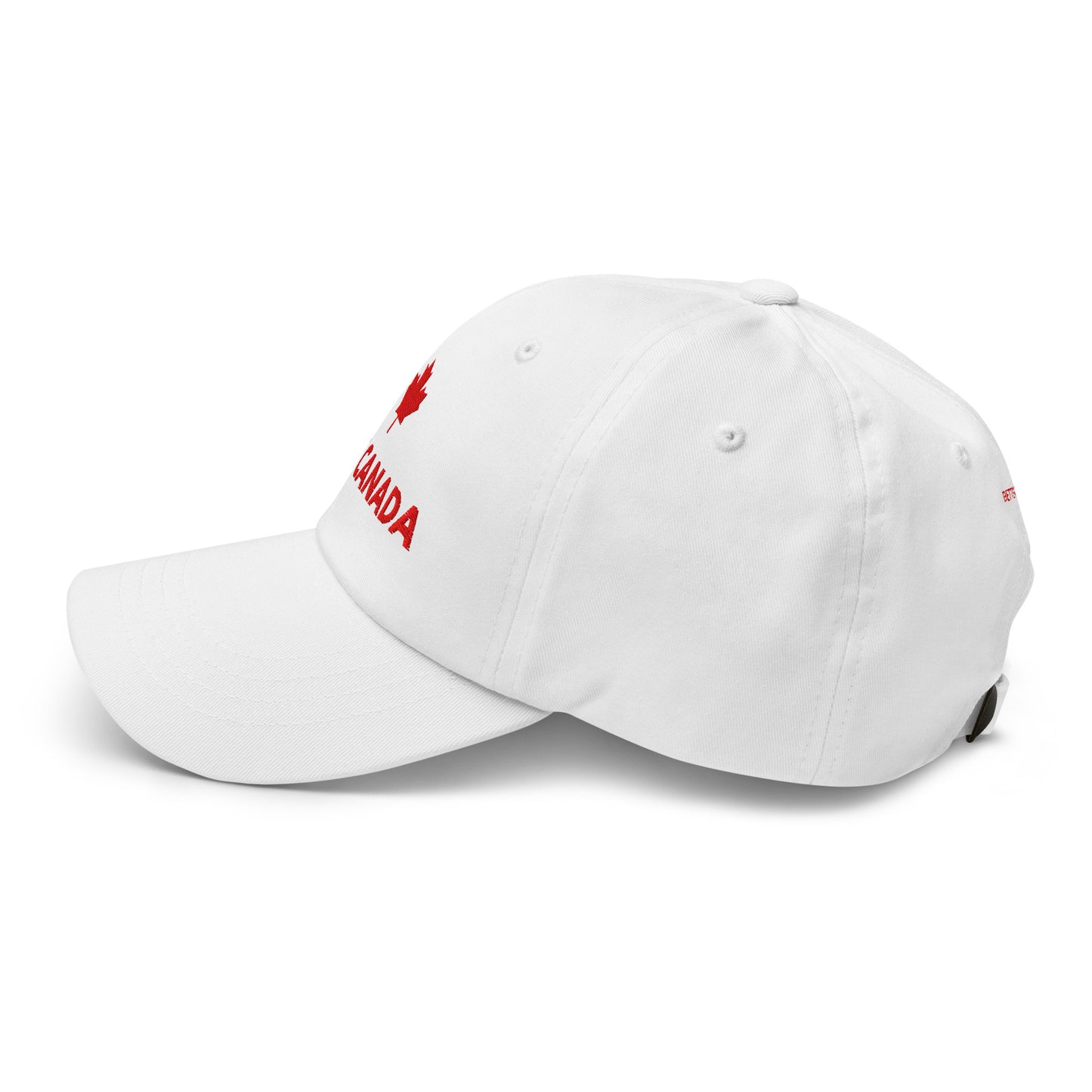ONE CANADA Signature Dad Cap Red Edition — detail shot of red maple leaf embroidery