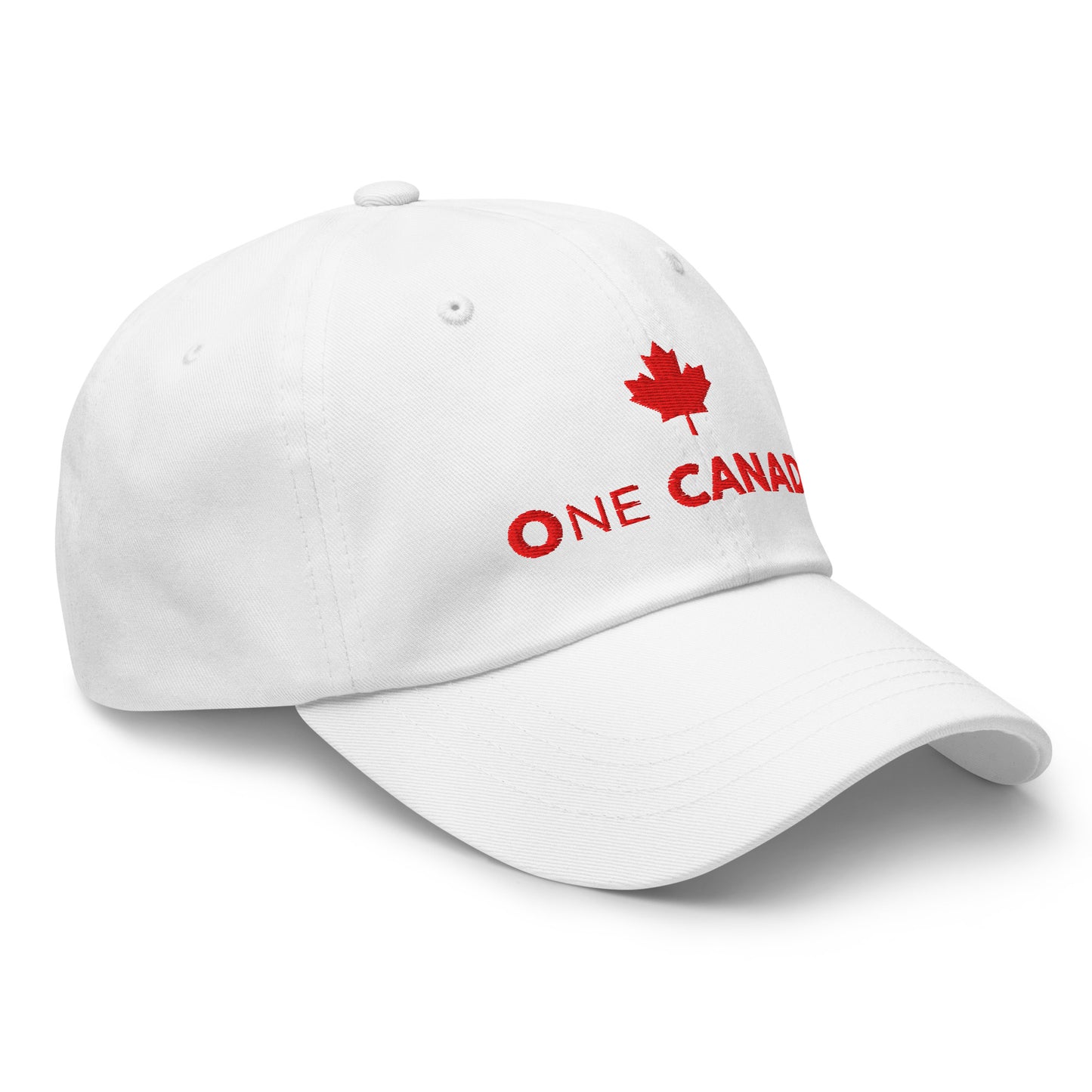 ONE CANADA Signature Dad Cap Red Edition — lifestyle flat lay on neutral background