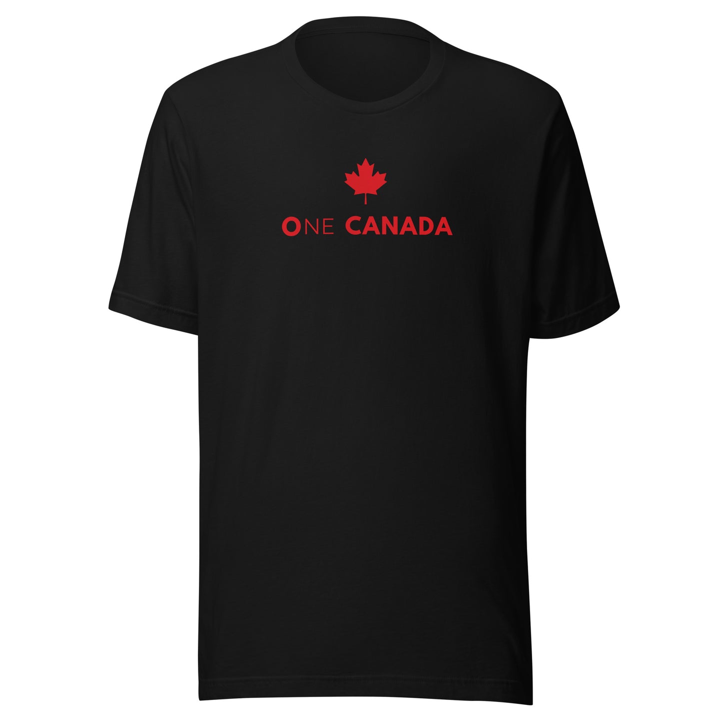 ONE CANADA Signature Tee — black unisex t-shirt with maple leaf and ONE CANADA wordmark front view